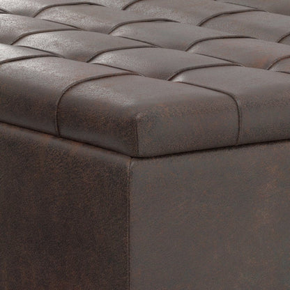 40" Brown Faux Leather Tufted Ottoman With Storage HomeRoots