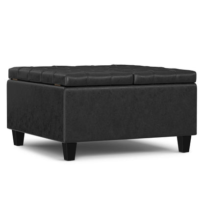30" Brown Faux Leather Tufted Ottoman With Storage HomeRoots