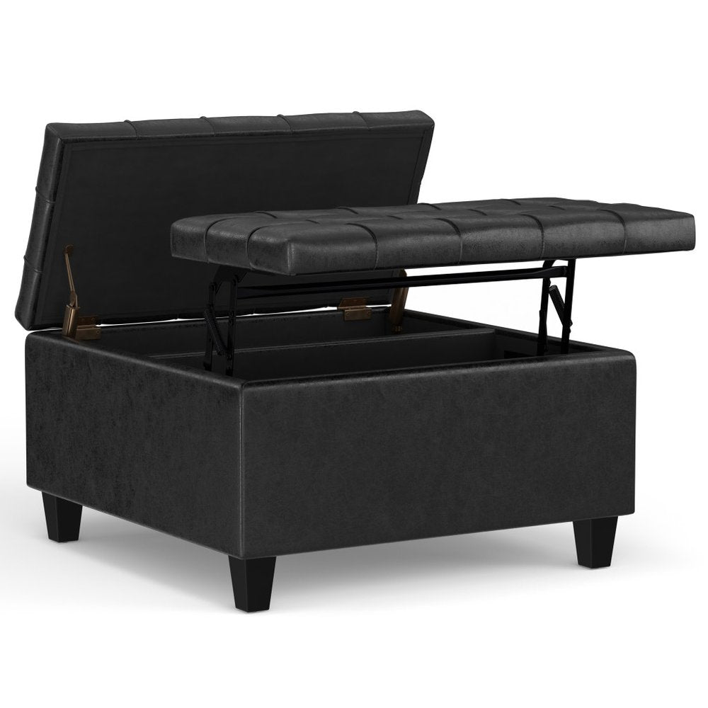 30" Brown Faux Leather Tufted Ottoman With Storage — view 10