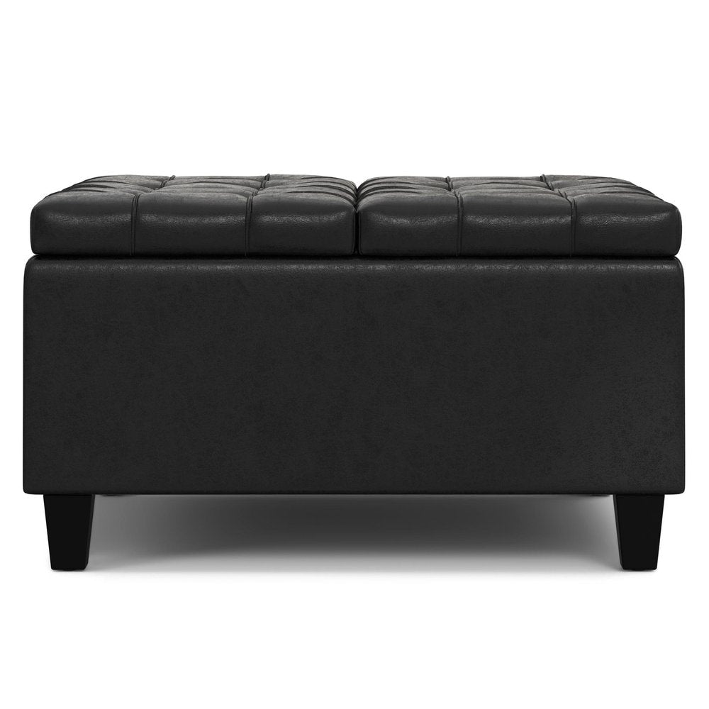 30" Brown Faux Leather Tufted Ottoman With Storage HomeRoots