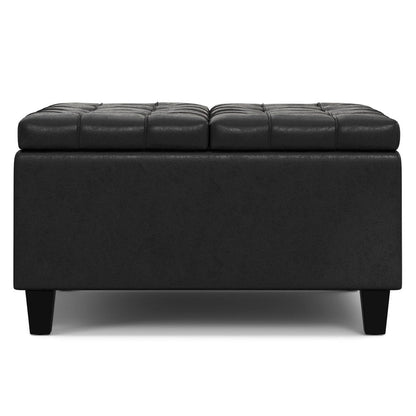 30" Brown Faux Leather Tufted Ottoman With Storage HomeRoots