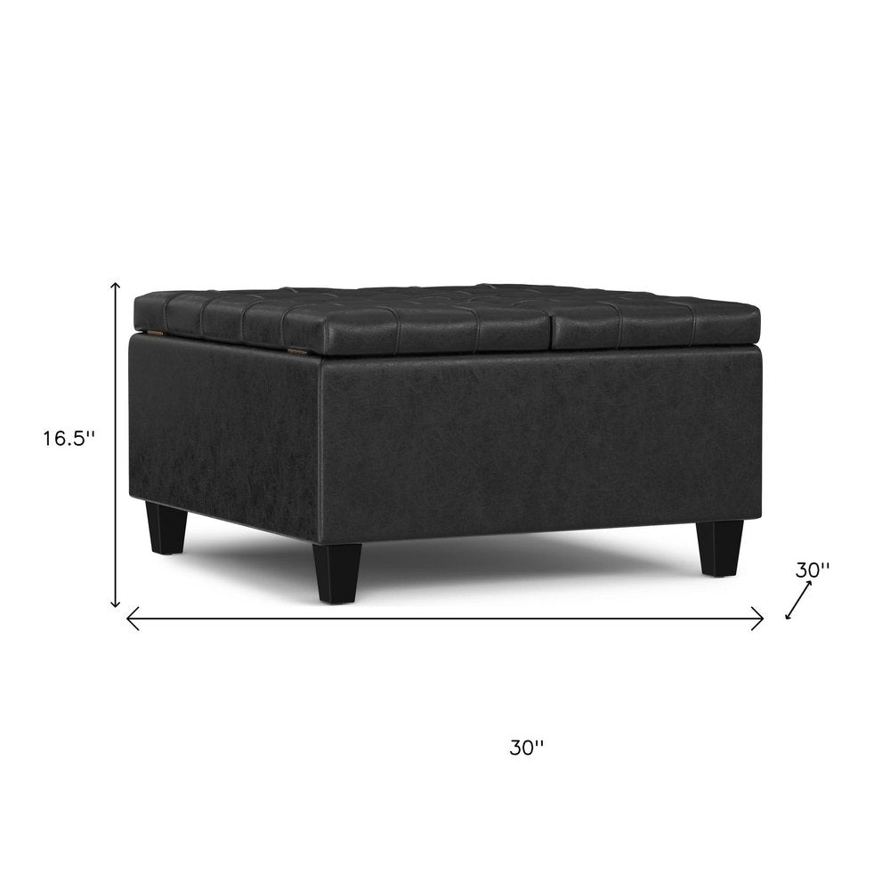 30" Brown Faux Leather Tufted Ottoman With Storage — view 14