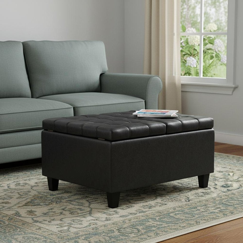 30" Brown Faux Leather Tufted Ottoman With Storage — view 15