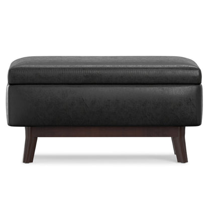 36" Brown Faux Leather Ottoman With Storage HomeRoots