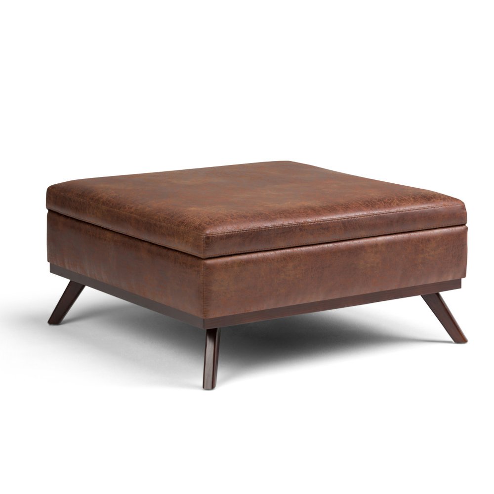36" Brown Faux Leather Ottoman With Storage HomeRoots