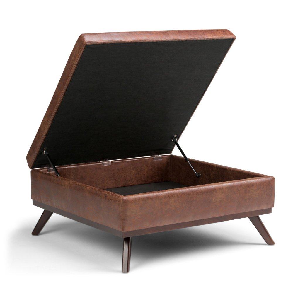 36" Brown Faux Leather Ottoman With Storage — view 10