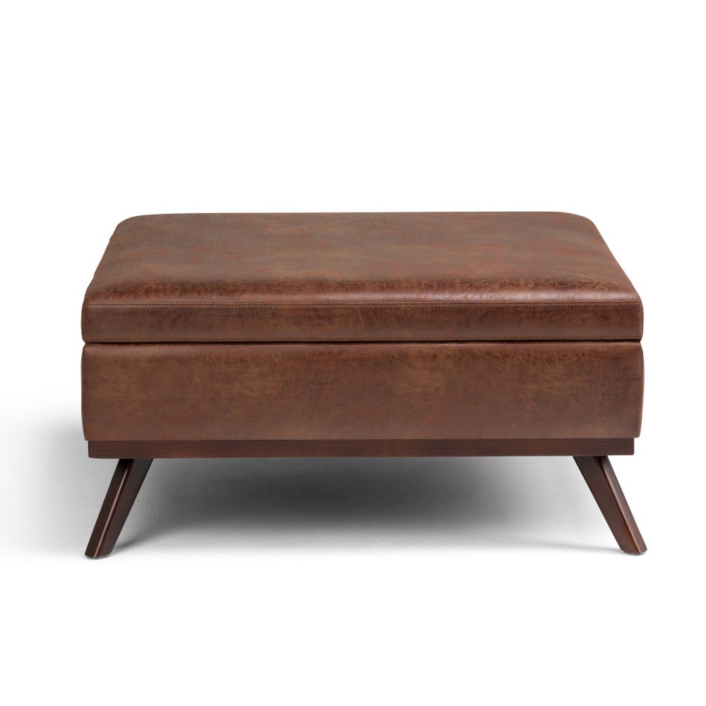 36" Brown Faux Leather Ottoman With Storage HomeRoots