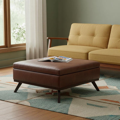 36" Brown Faux Leather Ottoman With Storage HomeRoots