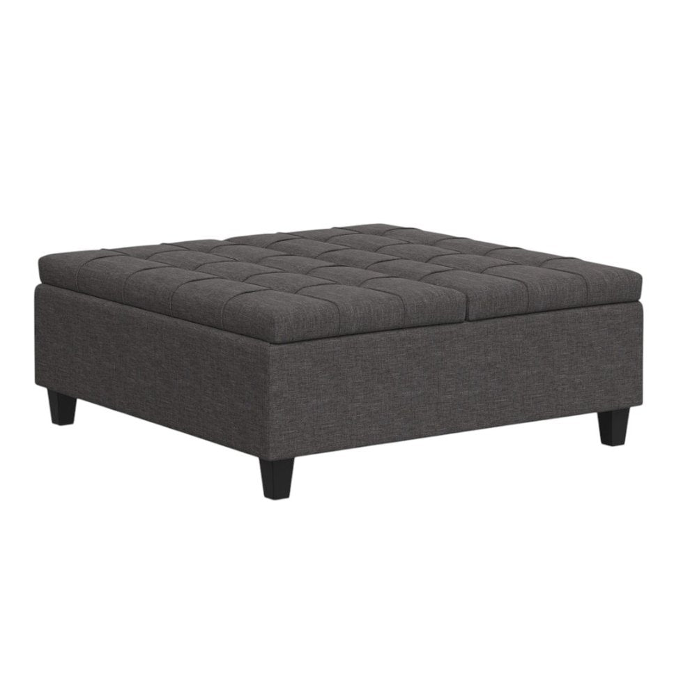 40" Slate Gray And Brown Upholstery Tufted Ottoman With Storage — view 8