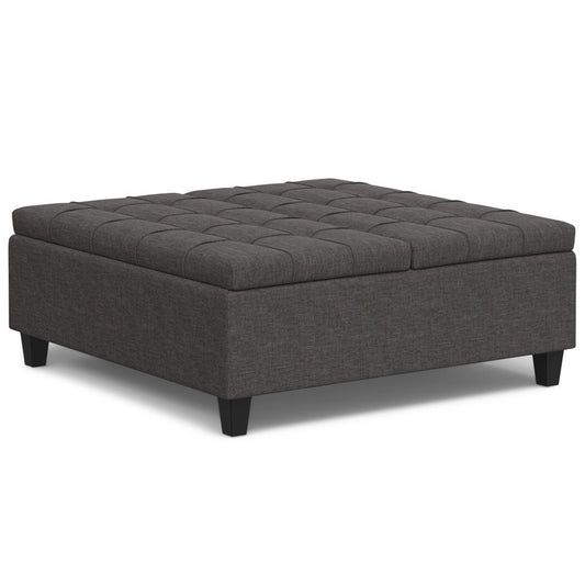 40" Ebony And Black Upholstery Tufted Ottoman With Storage