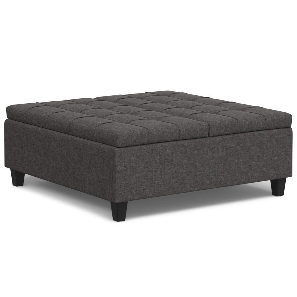 40" Slate Gray And Brown Upholstery Tufted Ottoman With Storage HomeRoots