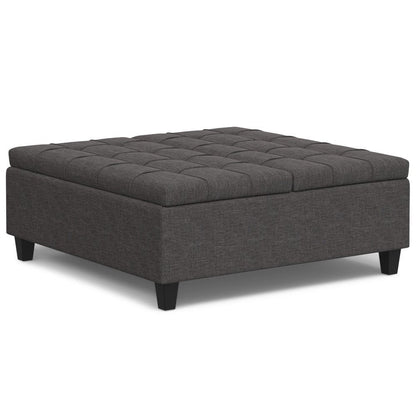40" Slate Gray And Brown Upholstery Tufted Ottoman With Storage HomeRoots