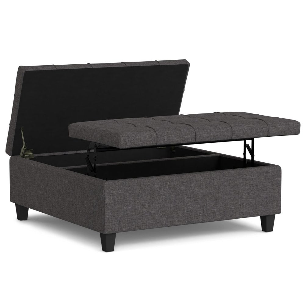 40" Slate Gray And Brown Upholstery Tufted Ottoman With Storage HomeRoots