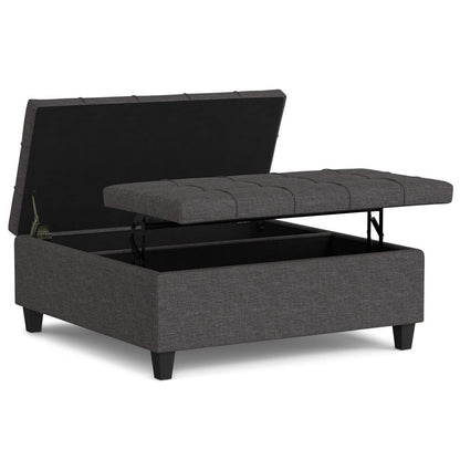 40" Slate Gray And Brown Upholstery Tufted Ottoman With Storage