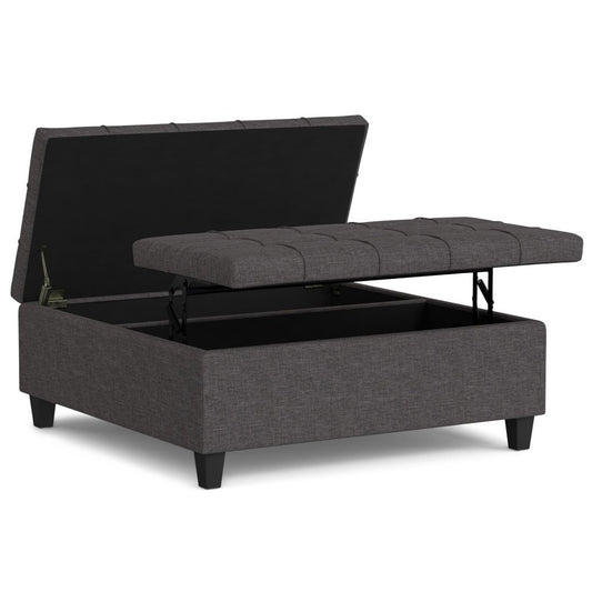 40" Ebony And Black Upholstery Tufted Ottoman With Storage