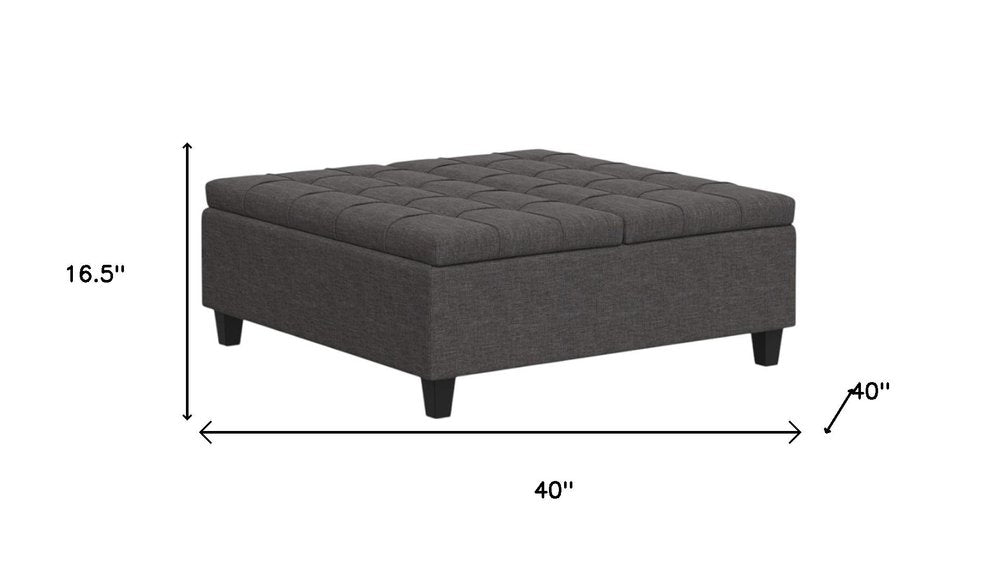 40" Slate Gray And Brown Upholstery Tufted Ottoman With Storage — view 10