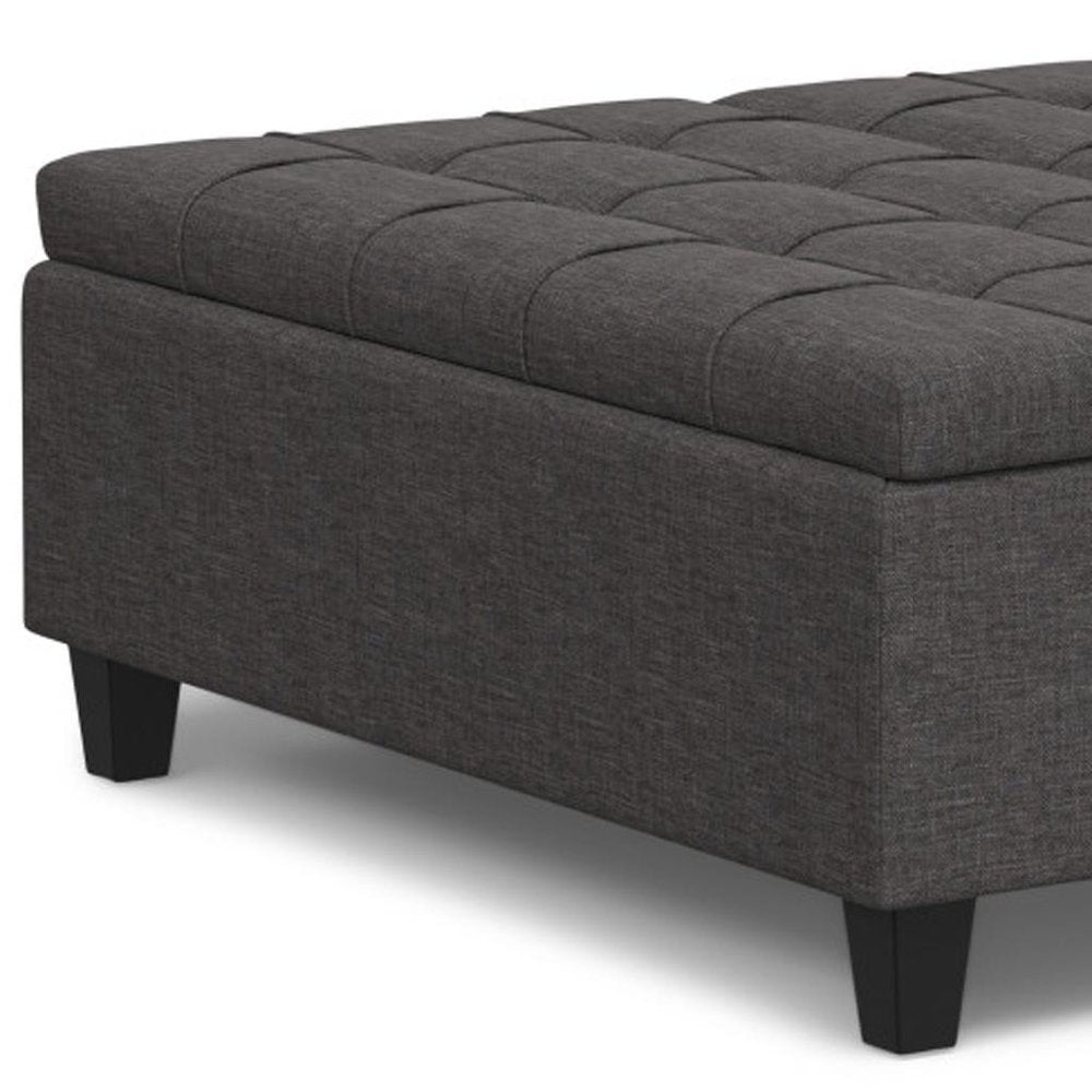 40" Slate Gray And Brown Upholstery Tufted Ottoman With Storage HomeRoots