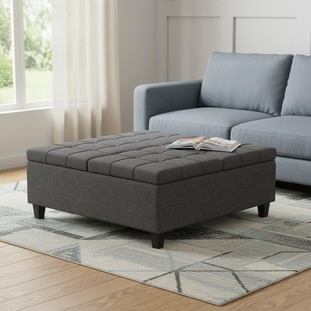 40" Slate Gray And Brown Upholstery Tufted Ottoman With Storage HomeRoots