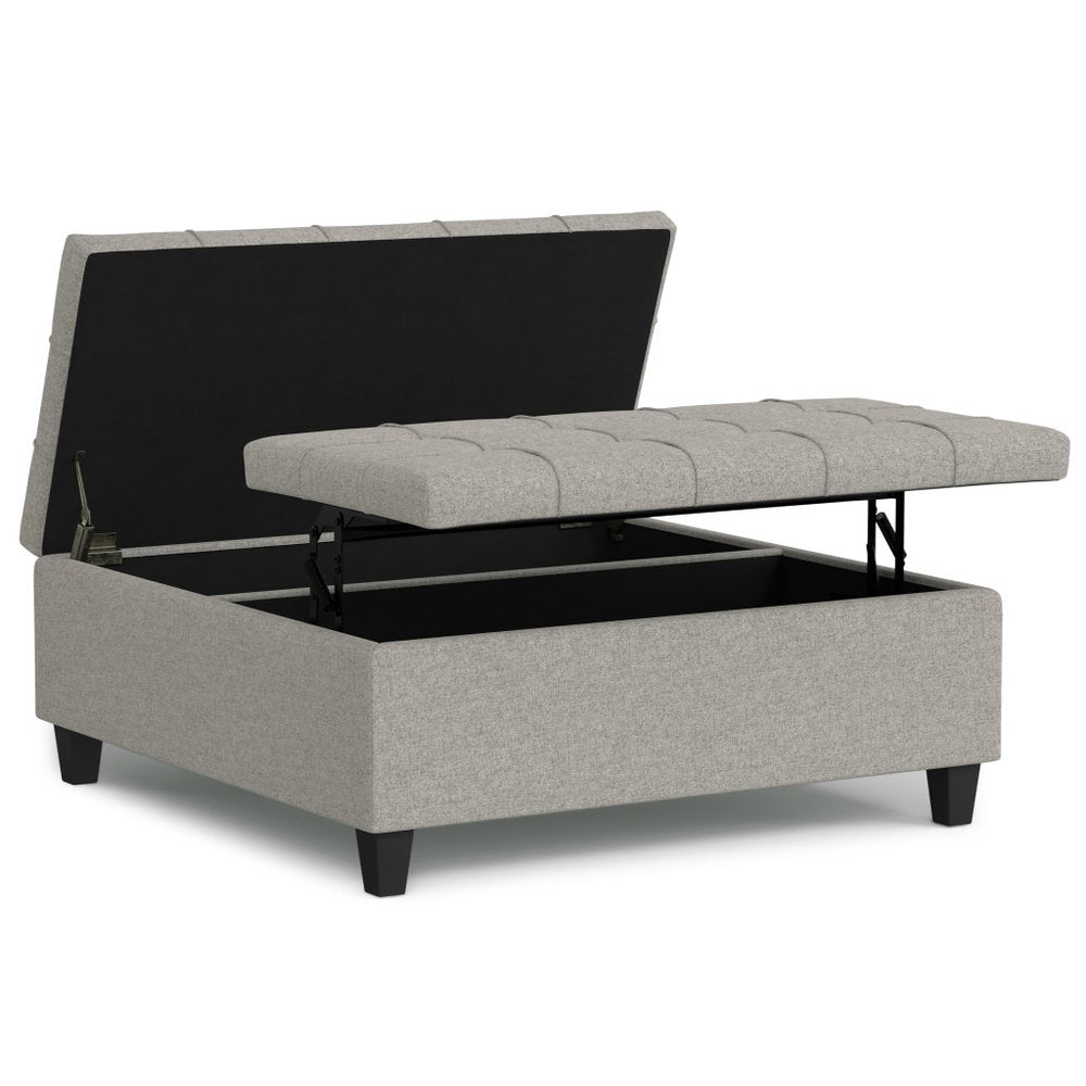 40" Slate Gray And Brown Upholstery Tufted Ottoman With Storage — view 11