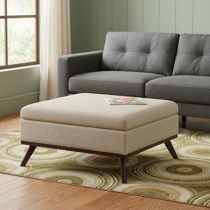 36" Natural And Brown Upholstery Ottoman With Storage HomeRoots