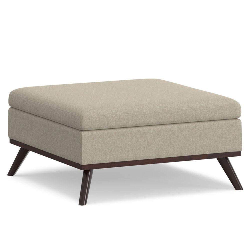 36" Natural And Brown Upholstery Ottoman With Storage HomeRoots