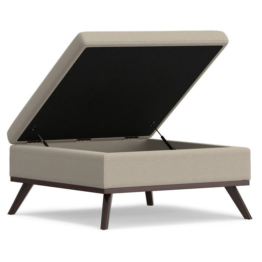 36" Natural And Brown Upholstery Ottoman With Storage