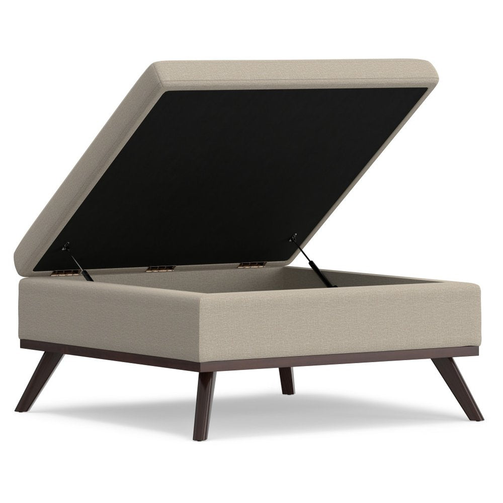 36" Natural And Brown Upholstery Ottoman With Storage — view 2