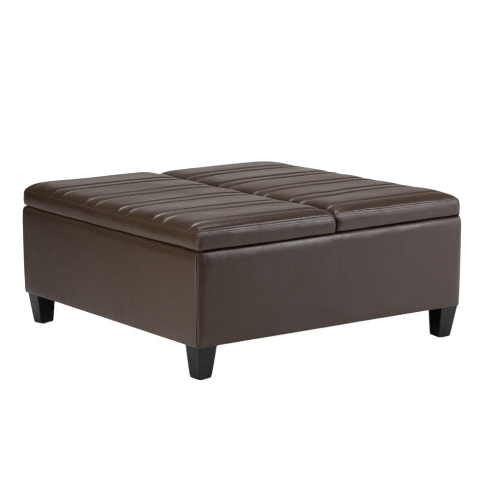 36" Dark Brown And Espresso Faux Leather Ottoman With Storage HomeRoots