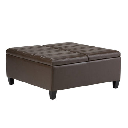 36" Dark Brown And Espresso Faux Leather Ottoman With Storage HomeRoots