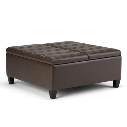36" Dark Brown And Espresso Faux Leather Ottoman With Storage HomeRoots