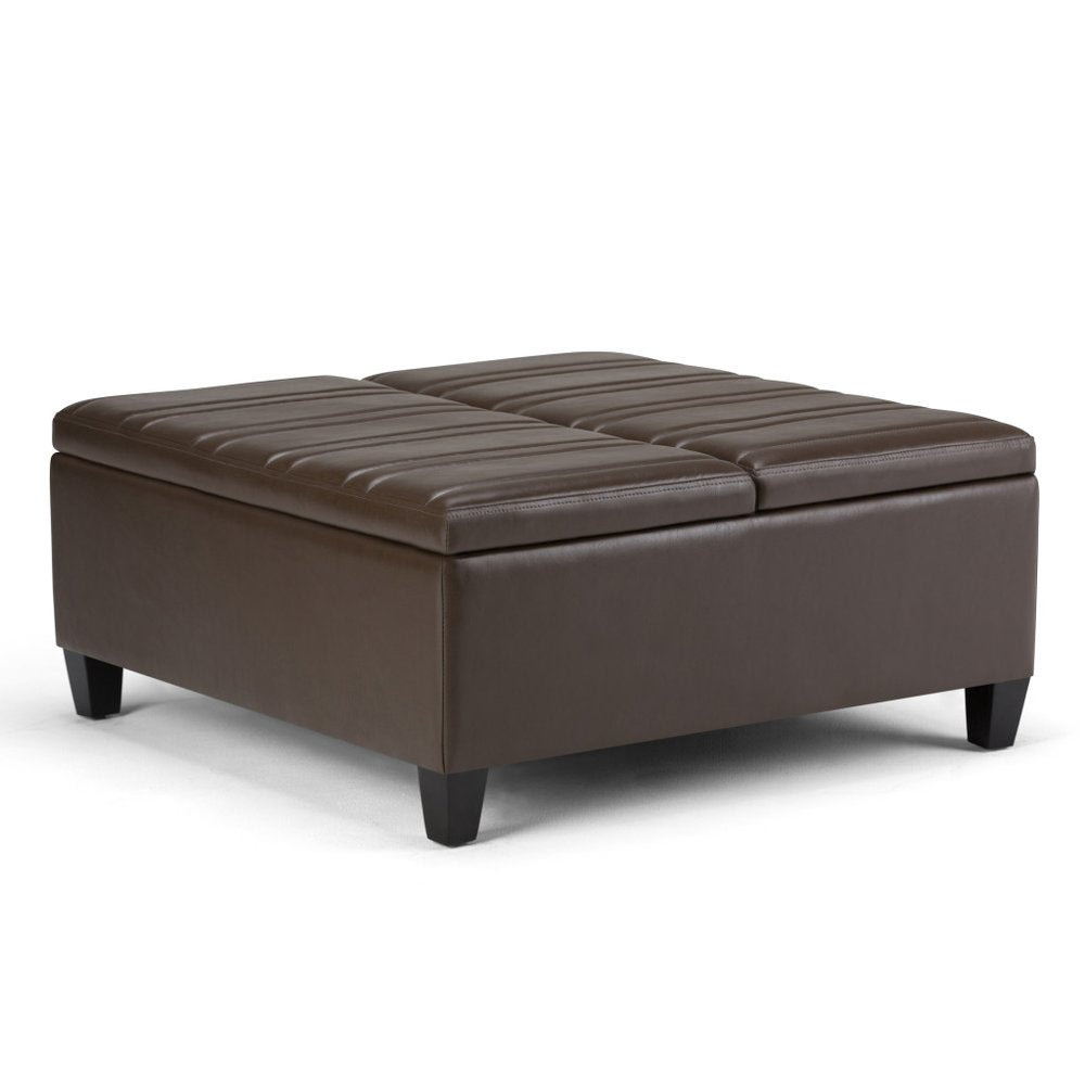 36" Dark Brown And Espresso Faux Leather Ottoman With Storage