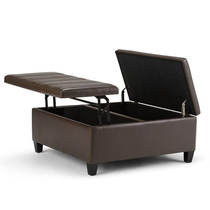 36" Dark Brown And Espresso Faux Leather Ottoman With Storage HomeRoots