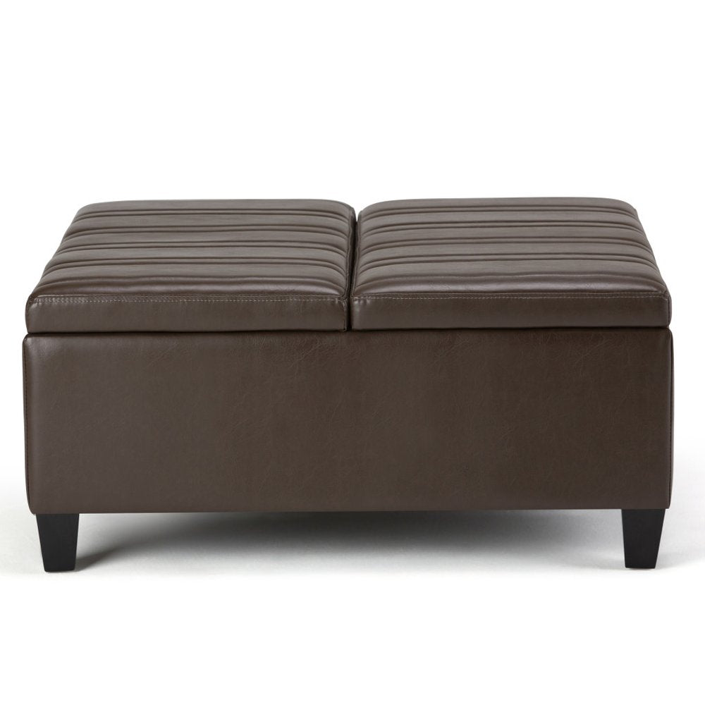 36" Dark Brown And Espresso Faux Leather Ottoman With Storage