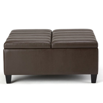 36" Dark Brown And Espresso Faux Leather Ottoman With Storage