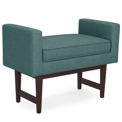 29" Teal Blue And Walnut Linen Ottoman HomeRoots
