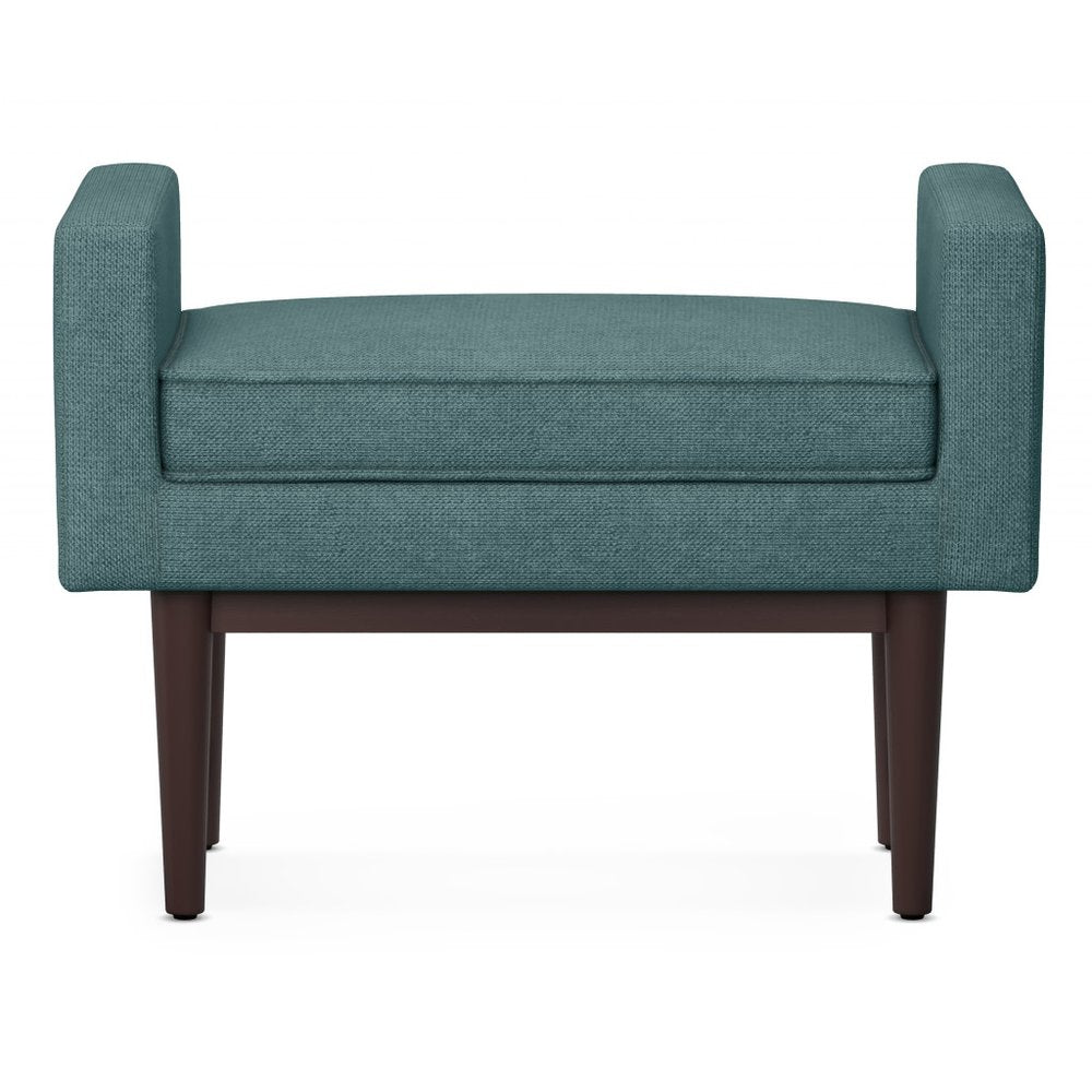 29" Teal Blue And Walnut Linen Ottoman HomeRoots