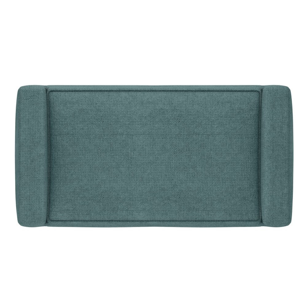 29" Teal Blue And Walnut Linen Ottoman — view 3