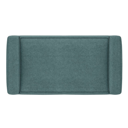 29" Teal Blue And Walnut Linen Ottoman HomeRoots