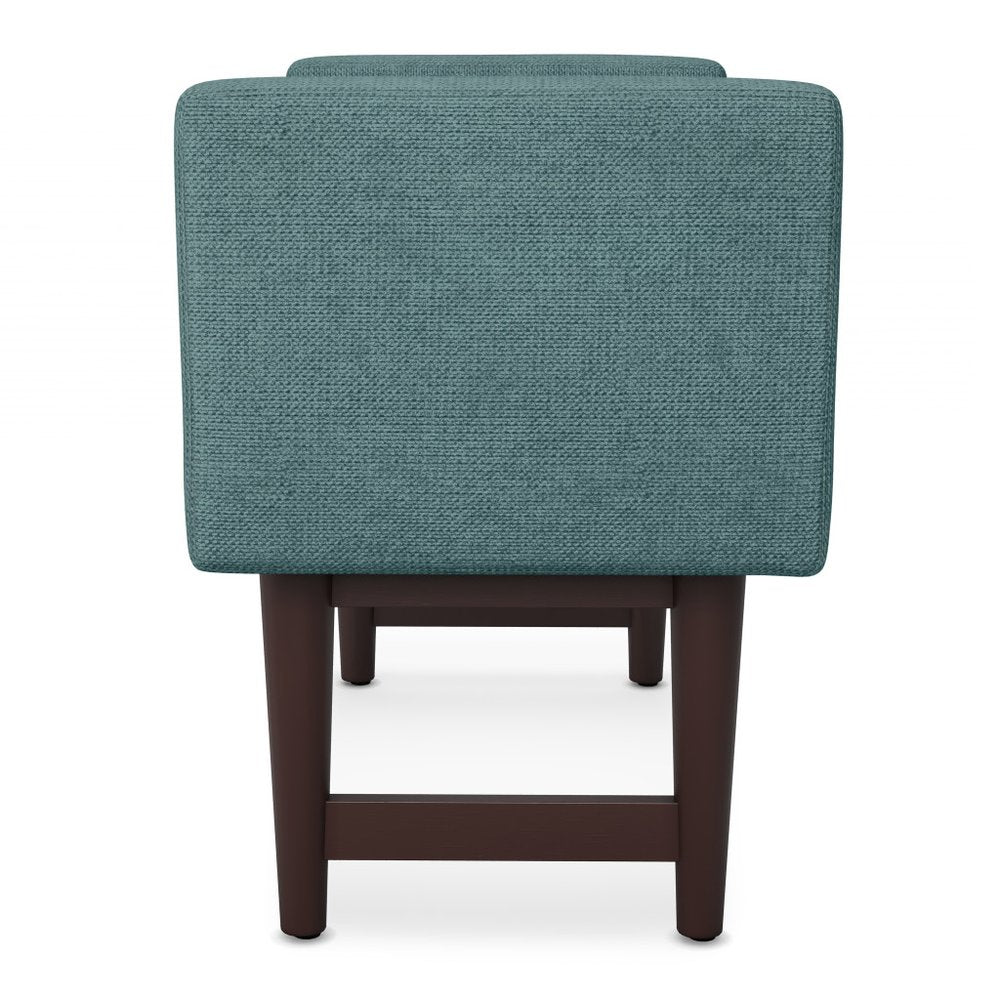 29" Teal Blue And Walnut Linen Ottoman HomeRoots