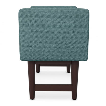 29" Teal Blue And Walnut Linen Ottoman HomeRoots