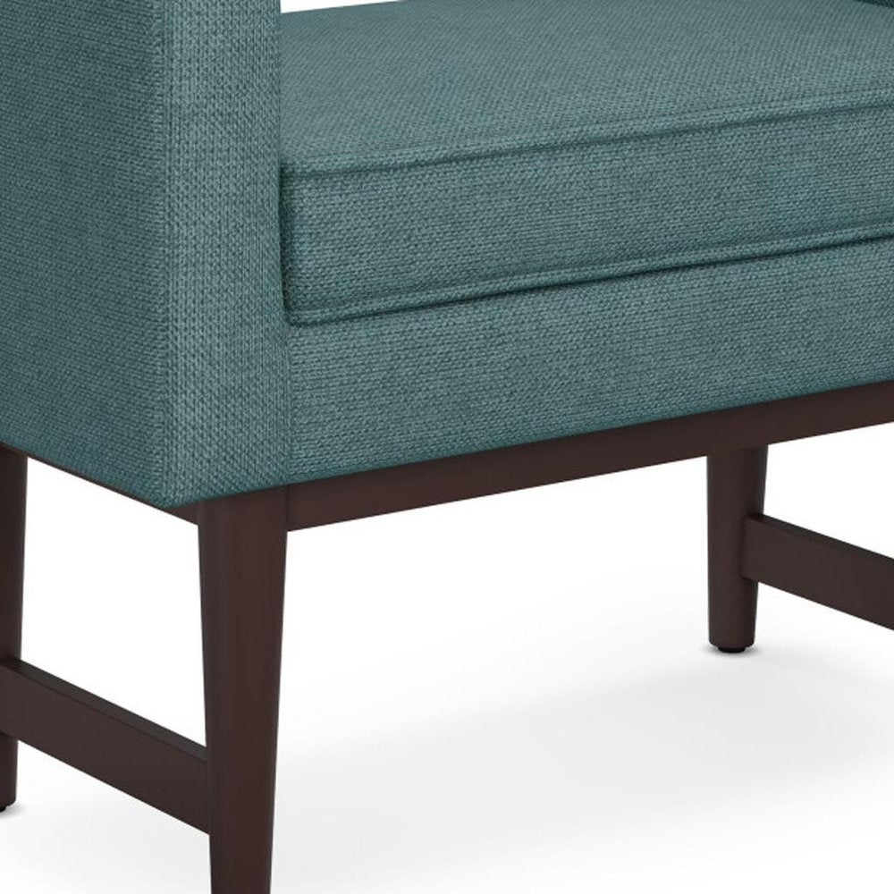 29" Teal Blue And Walnut Linen Ottoman — view 5
