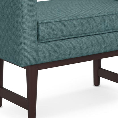 29" Teal Blue And Walnut Linen Ottoman HomeRoots