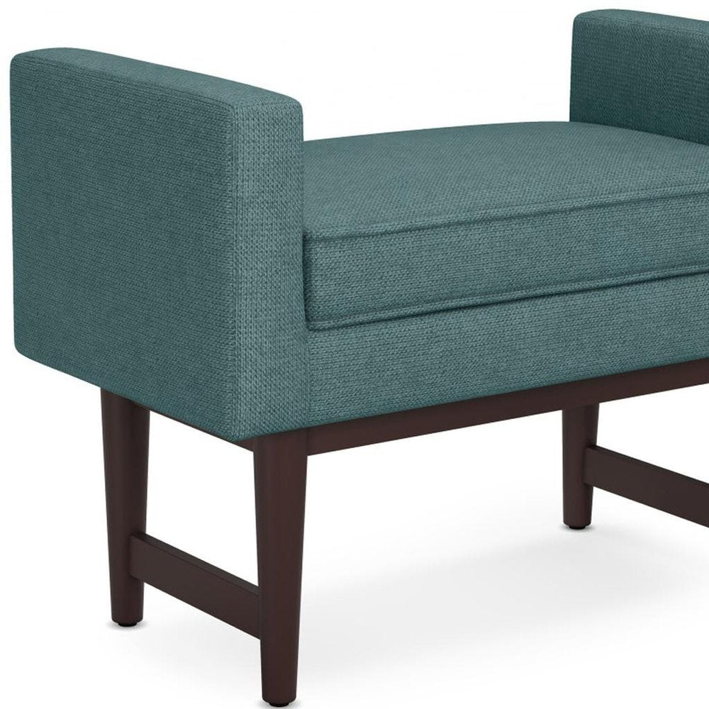 29" Teal Blue And Walnut Linen Ottoman — view 6