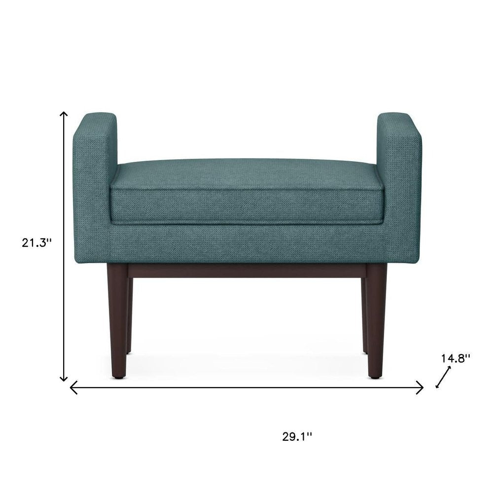 29" Teal Blue And Walnut Linen Ottoman — view 7