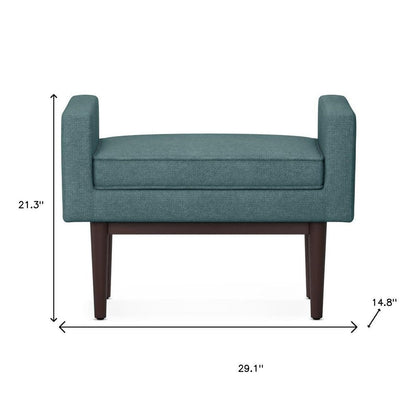 29" Teal Blue And Walnut Linen Ottoman HomeRoots