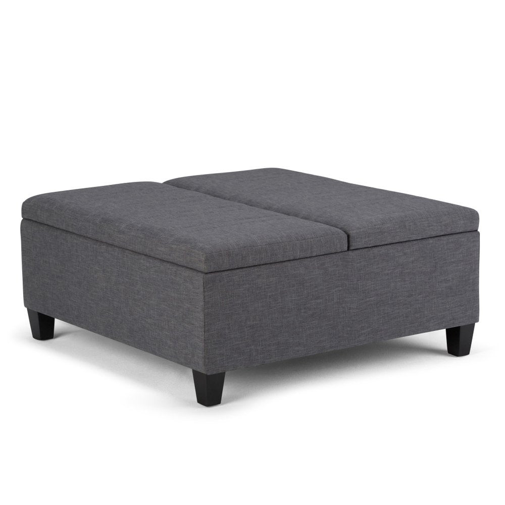 36" Slate Gray And Espresso Upholstery Ottoman With Storage HomeRoots