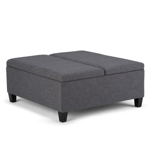 36" Slate Gray And Espresso Upholstery Ottoman With Storage