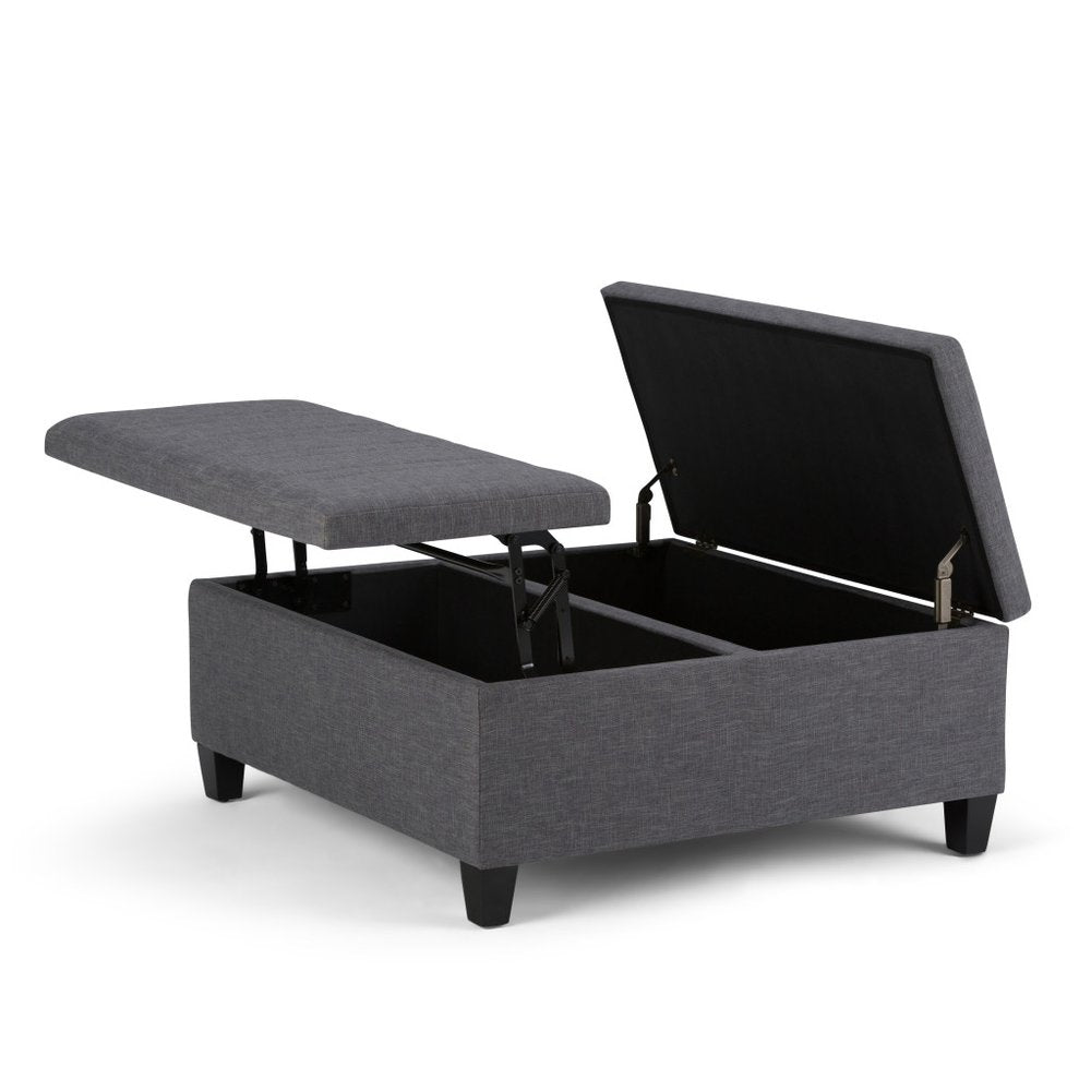 36" Slate Gray And Espresso Upholstery Ottoman With Storage — view 2