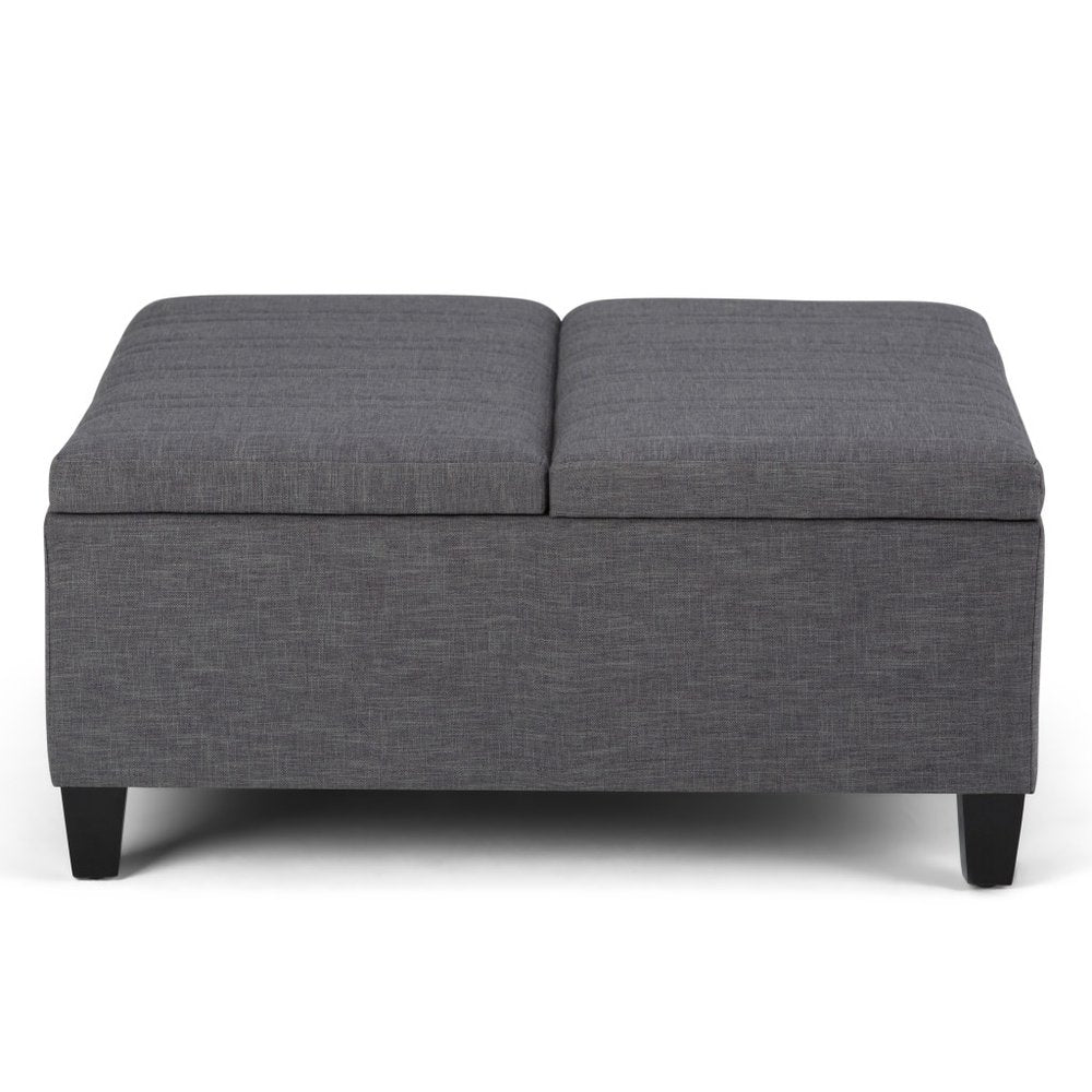 36" Slate Gray And Espresso Upholstery Ottoman With Storage — view 3