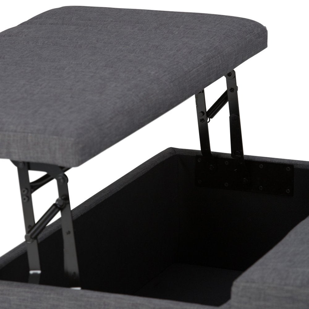36" Slate Gray And Espresso Upholstery Ottoman With Storage HomeRoots
